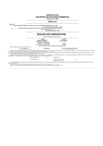 Thumbnail Sealed Air
 10-Q Quarterly Report FY2021 