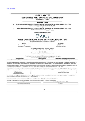 Thumbnail Ares Commercial Real Estate 10-Q Quarterly Report FY2021 