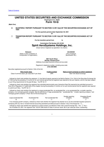 Miniature Spirit AeroSystems 10-Q Rapport trimestriel 2021 