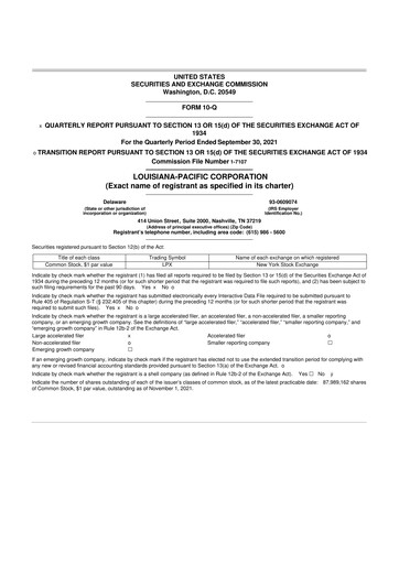 Miniature Louisiana-Pacific
 10-Q Rapport trimestriel 2021 