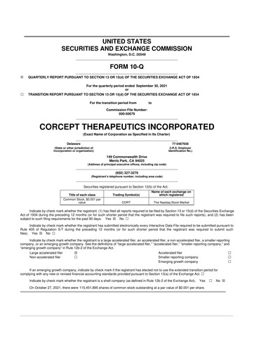 Thumbnail Corcept Therapeutics
 10-Q Quarterly Report FY2021 