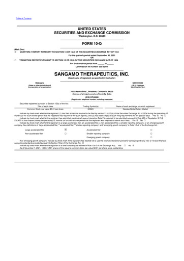 Thumbnail Sangamo Therapeutics
 10-Q Quarterly Report FY2021 