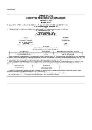 Thumbnail Fluor Corporation
 10-Q Quarterly Report FY2021 
