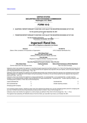 Thumbnail Ingersoll Rand 10-Q Quarterly Report FY2021 