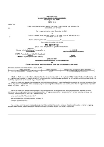 Thumbnail The Joint Corp. 10-Q Quarterly Report FY2021 