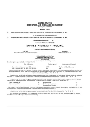 Thumbnail Empire State Realty Trust
 10-Q Quarterly Report FY2021 