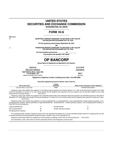 Miniature OP Bancorp (Open Bank) 10-Q Rapport trimestriel 2021 