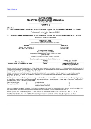 Thumbnail Ocugen 10-Q Quarterly Report FY2021 