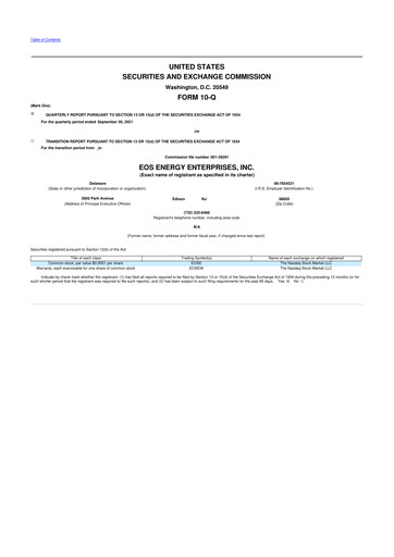 Thumbnail Eos Energy Enterprises 10-Q Quarterly Report FY2021 