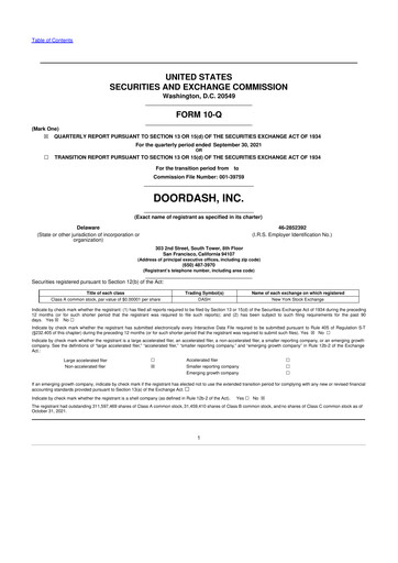 Miniature DoorDash 10-Q Rapport trimestriel 2021 