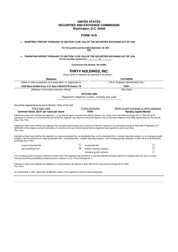 Vorschaubild Thryv 10-Q Quartalsbericht 2021 