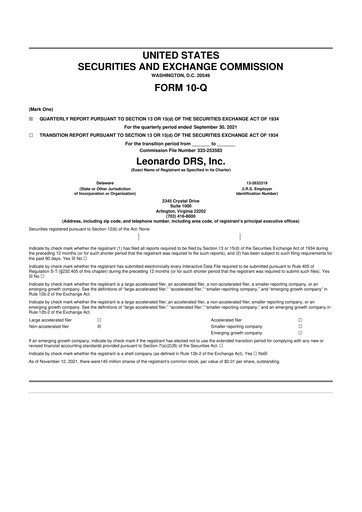 Miniature Leonardo DRS 10-Q Rapport trimestriel 2021 