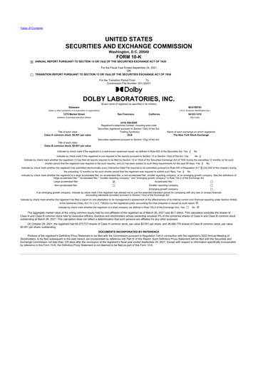 Miniature Dolby 10-K Rapport annuel 2021