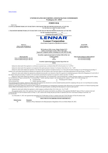 Miniature Lennar 10-K Rapport annuel 2021