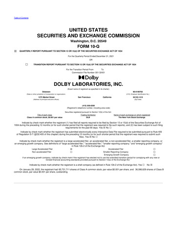 Thumbnail Dolby 10-Q Quarterly Report FY2022 