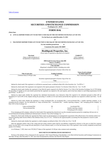 Thumbnail Healthpeak Properties
 10-K Annual Report 2021