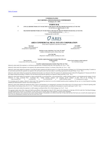 Thumbnail Ares Commercial Real Estate 10-K Annual Report 2021