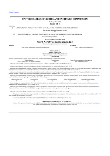 Thumbnail Spirit AeroSystems 10-K Annual Report 2021