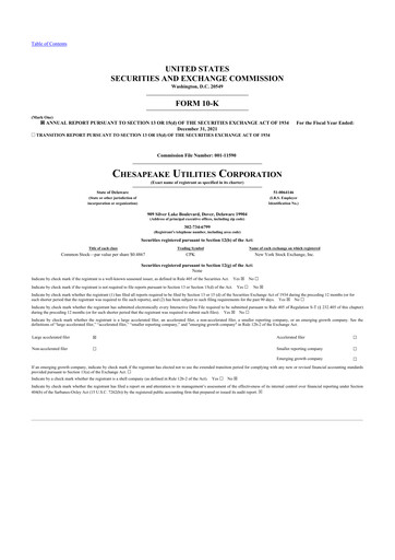 Thumbnail Chesapeake Utilities
 10-K Annual Report 2021