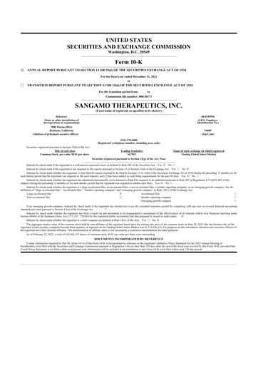 Thumbnail Sangamo Therapeutics
 10-K Annual Report 2021