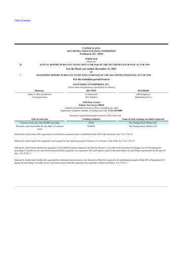 Thumbnail Eos Energy Enterprises 10-K Annual Report 2021