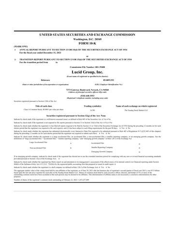 Thumbnail Lucid Motors 10-K Annual Report 2021