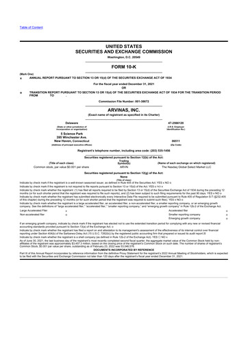 Thumbnail Arvinas 10-K Annual Report 2021