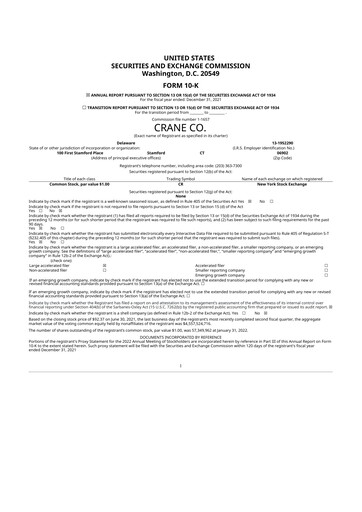 Thumbnail Crane NXT 10-K Annual Report 2021