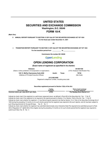 Miniature Open Lending 10-K Rapport annuel 2021