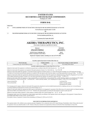 Thumbnail Akebia Therapeutics 10-K Annual Report 2021