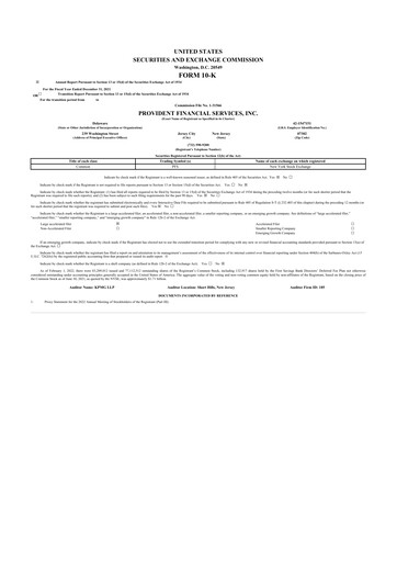 Thumbnail Provident Financial Services 10-K Annual Report 2021