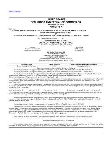Thumbnail Avalo Therapeutics 10-K Annual Report 2021