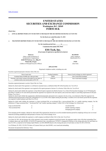 Miniature ESS Tech 10-K Rapport annuel 2021