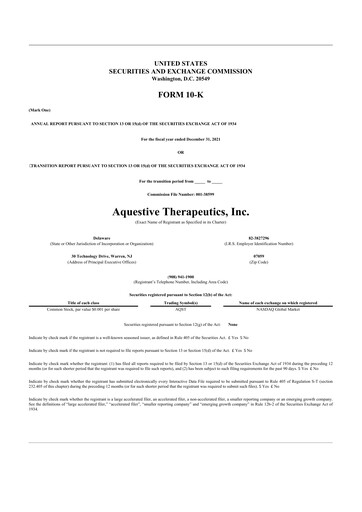Thumbnail Aquestive Therapeutics
 10-K Annual Report 2021