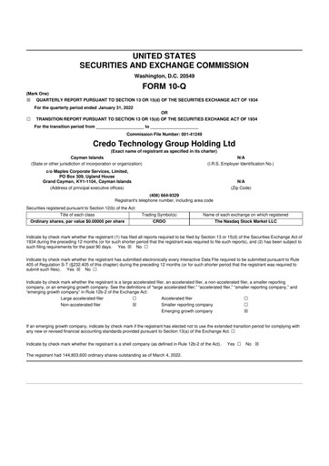 Miniature Credo Technology 10-Q Rapport trimestriel 2022 