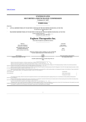 Thumbnail Foghorn Therapeutics 10-K Annual Report 2021
