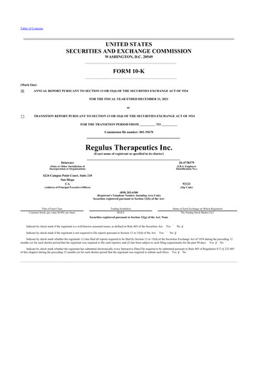 Thumbnail Regulus Therapeutics 10-K Annual Report 2021