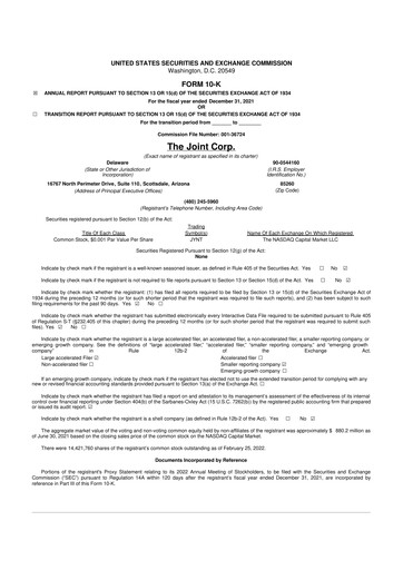 Miniature The Joint Corp. 10-K Rapport annuel 2021