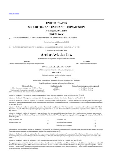 Thumbnail Archer Aviation 10-K Annual Report 2021