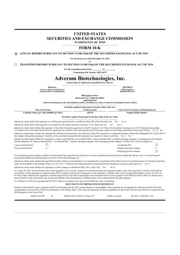Thumbnail Adverum Biotechnologies
 10-K Annual Report 2021