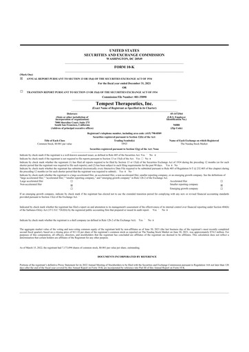 Thumbnail Tempest Therapeutics 10-K Annual Report 2021