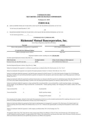 Thumbnail Richmond Mutual Bancorporation 10-K Annual Report 2021