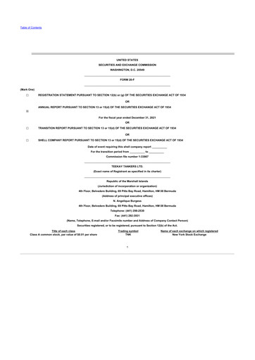 Thumbnail Teekay Tankers 20-F Annual Report 2021