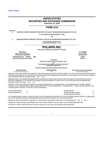 Thumbnail Polaris 10-Q Quarterly Report FY2022 