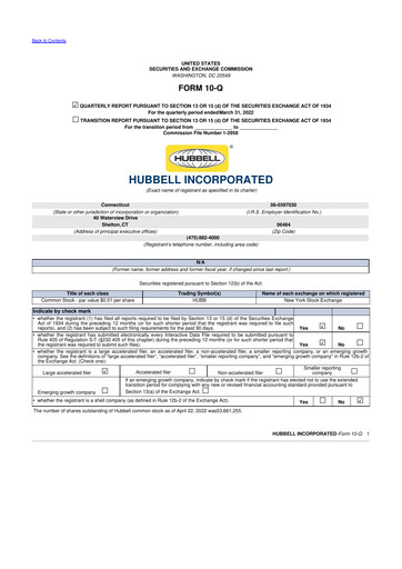 Thumbnail Hubbell 10-Q Quarterly Report FY2022 