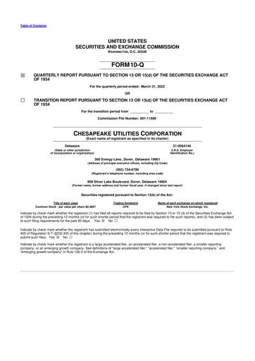 Thumbnail Chesapeake Utilities
 10-Q Quarterly Report FY2022 