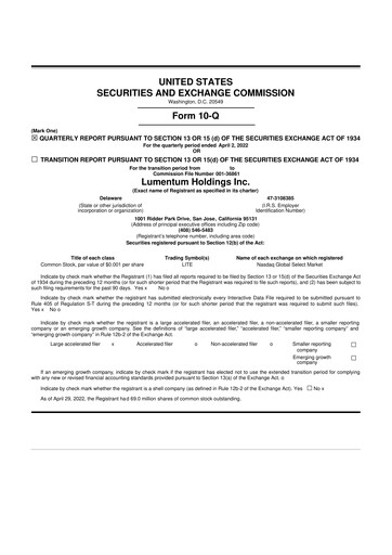 Thumbnail Lumentum 10-Q Quarterly Report FY2022 