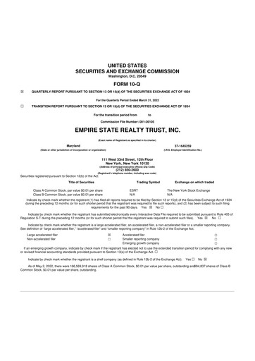 Thumbnail Empire State Realty Trust
 10-Q Quarterly Report FY2022 