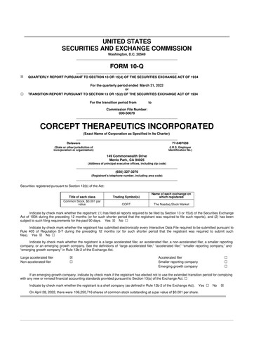 Thumbnail Corcept Therapeutics
 10-Q Quarterly Report FY2022 