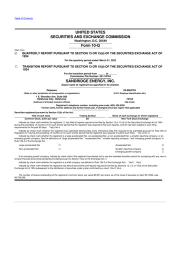 Thumbnail SandRidge Energy
 10-Q Quarterly Report FY2022 